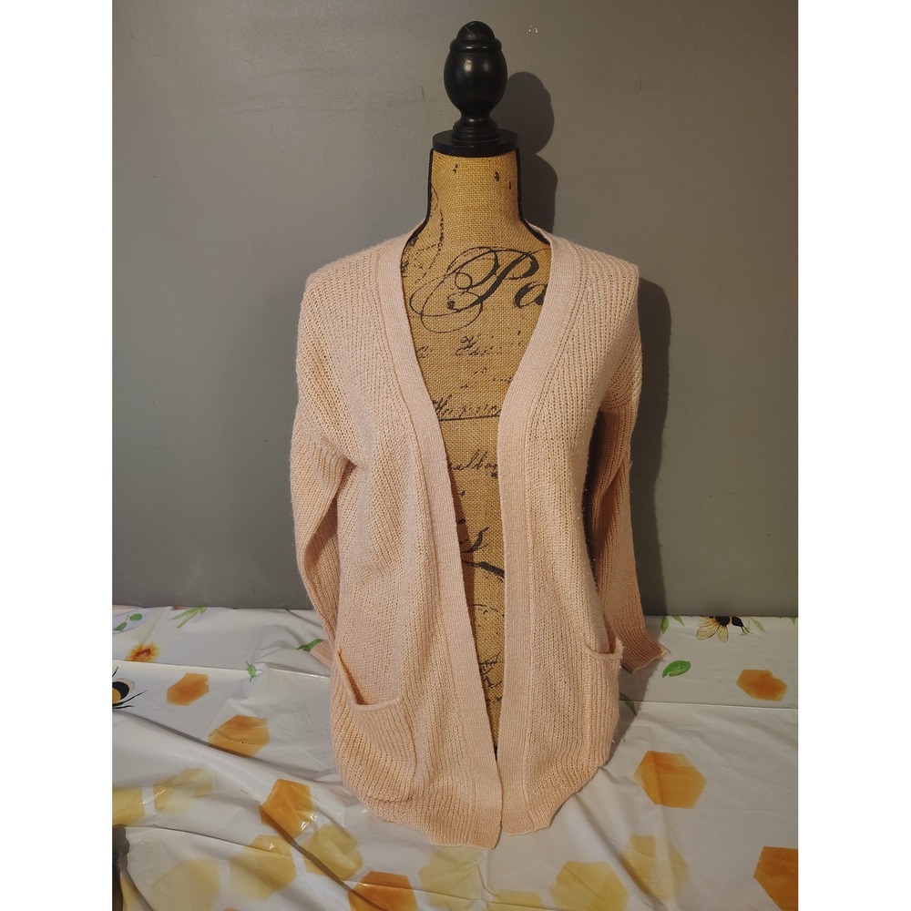 Mossimo Floral Embroidered Open Front Cardigan Peach Pink Knit XS